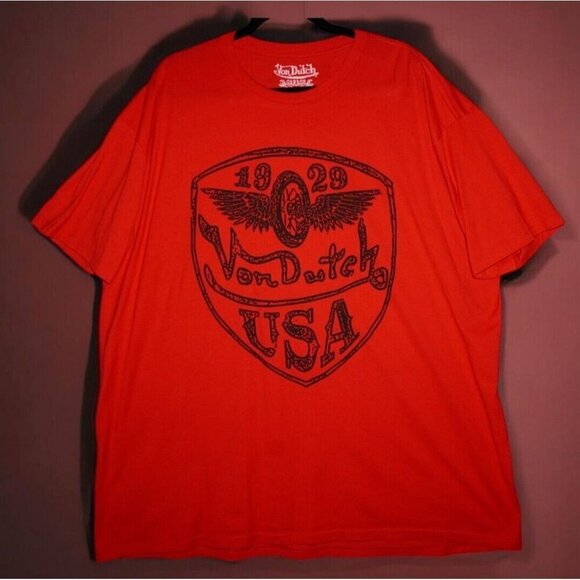 Von Dutch Garage Built Red Graphic T-Shirt 3XL Y2K Streetwear EUC - Picture 1 of 13